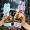 1PC Fox Sitting Autumn Forest Scene Print 750ml Color Plastic Sports Water Bottle Leakproof Flip Straw Lid Suitable for Sports Office Home Use
