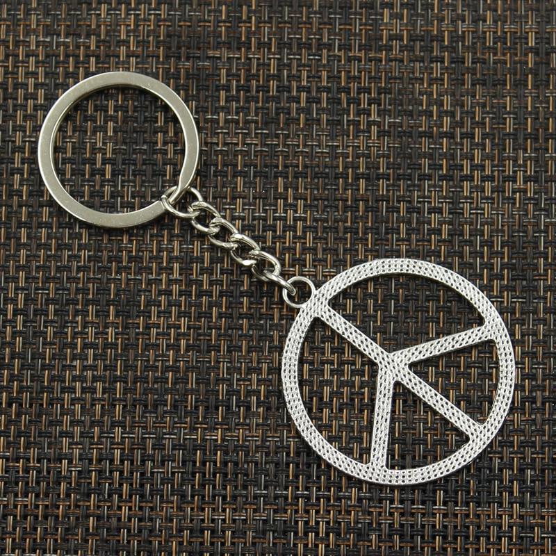 Mode 30mm Schlüsselanhänger Metall Schlüsselanhänger Schlüsselanhänger Schmuck Antik Silber plattiert Friedenssymbol 47x42mm Anhänger