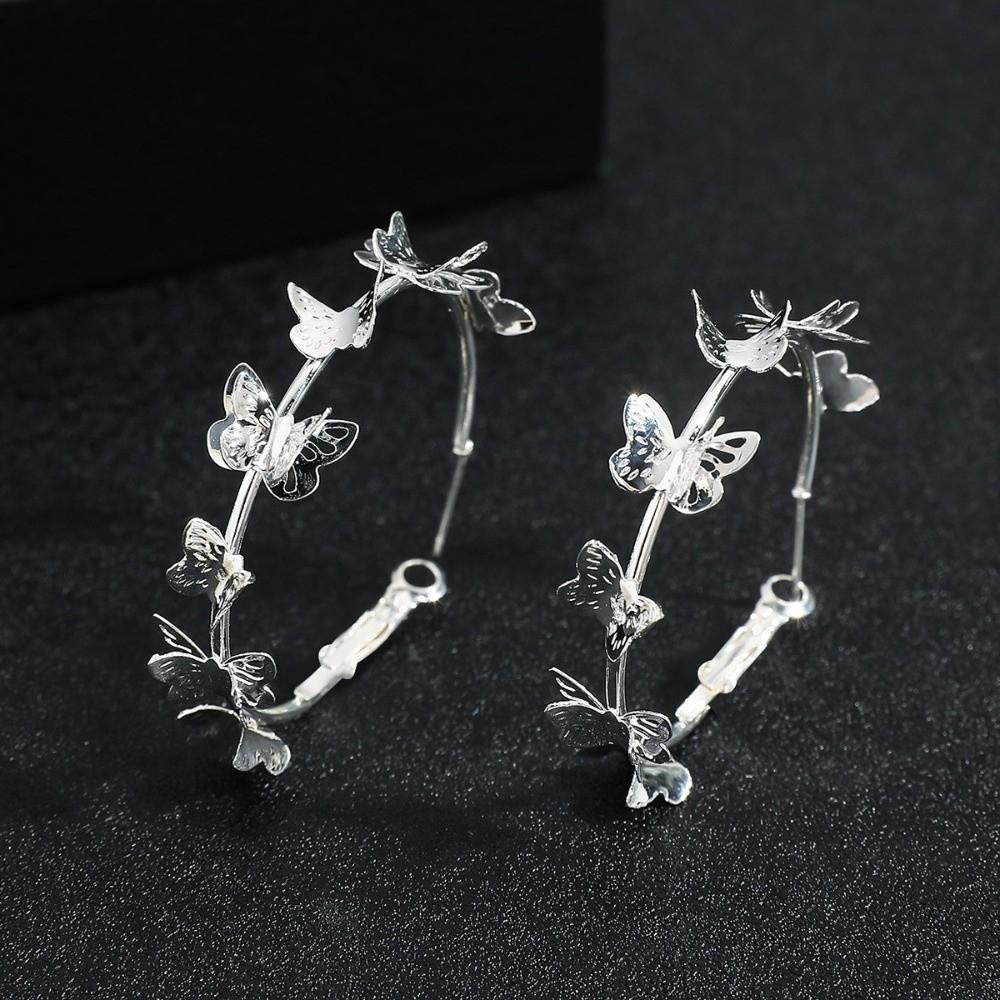 Elegant Butterfly Hoop Earrings Trendy Statement Jewelry Round Circle Earrings  Date Night серебряный