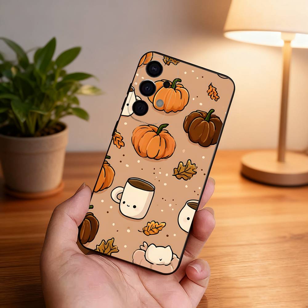 Herbstlaub Kürbis Handyhülle Für Samsung S25,S24,S21,S22,S23,S30,Ultra,S20,Plus,Fe,Lite,5G Schwarze Hülle