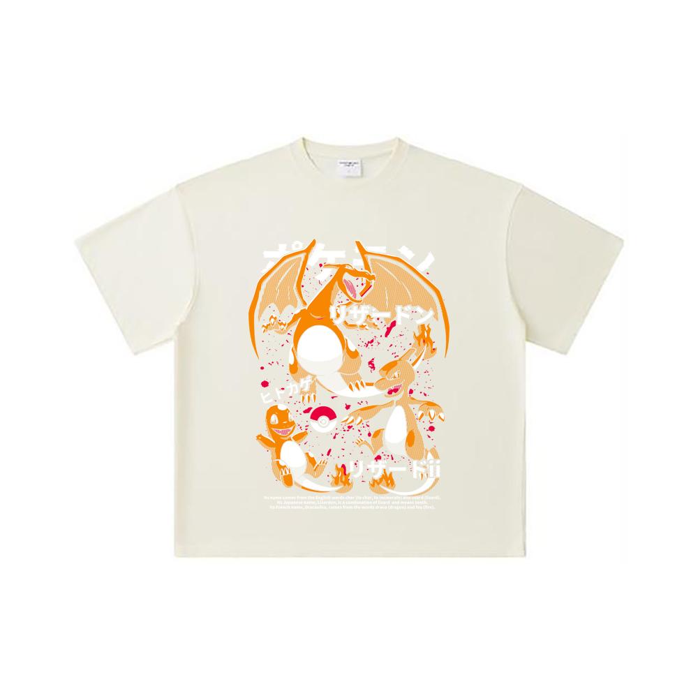 

260 GSM Double Yarn 32 Count 100% Cotton Pokemon V19 Charmander Print Unisex Heavy Cotton T Shirt S