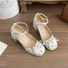 Fashion Cherry Pink Small Floral French Toe Sandals for Women 2025, A Stunning Pair with A Skirt and High-heeled Mary Jane Shoes