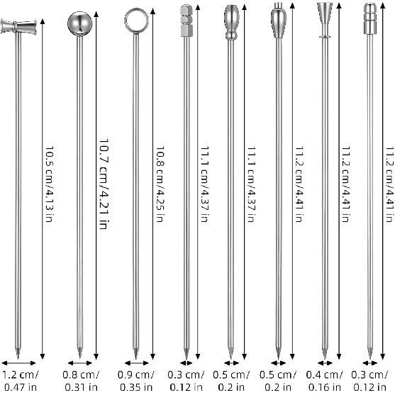 Cocktail Picks for Drinks 8 PCS Stainless Steel Reble Cocktail Toothpicks Olive Stuffers Martini Picks Set for Food and Drinks,Bar Party,Barbeque