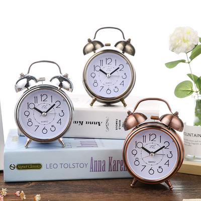 Retro Design Alarm Clock Metal Bell Creative With Mute Pointer Electronic Wall Watch Student Luminous Home Bedroom Bedside