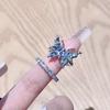 Blue Zircon Enamel Oil Dripping Butterfly Open Ring Light Luxury High-End Individual Cold Wind Fashion Ring