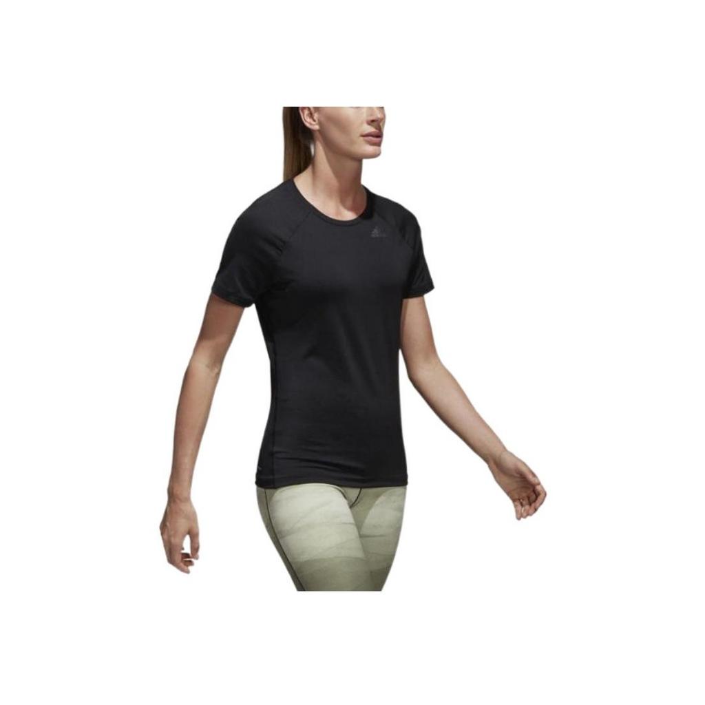 adidas Solid Color Logo Round Neck Quick-Dry Sports Short Sleeve T-Shirt Women Tops Black BK2688