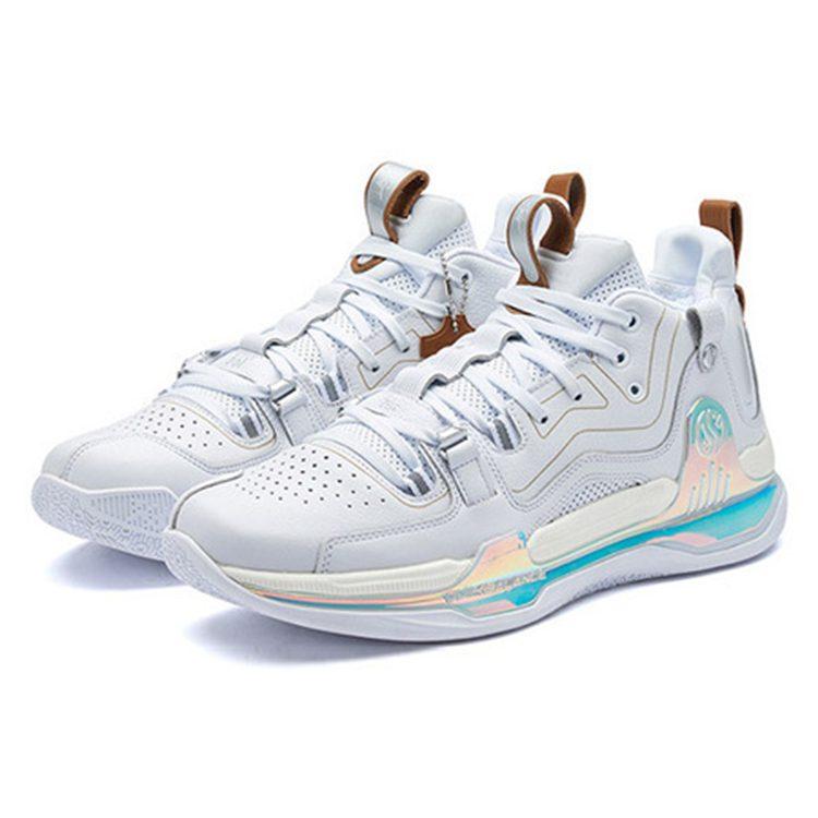 361 AG1 Pro Aaron Gordon AG1 Antiscivolo Resistente all'Abrasione Mid top Scarpe da Pallacanestro Performance Uomo Argento Bianco 672141107-1
