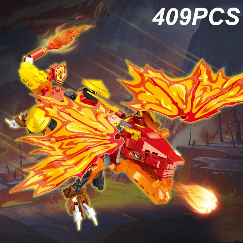 409PCS Fire Dragon Building Blocks Flying Dragon Animal Model Bricks Creative Desktop Decoration Boy DIY Toys Kids Holiday Gifts