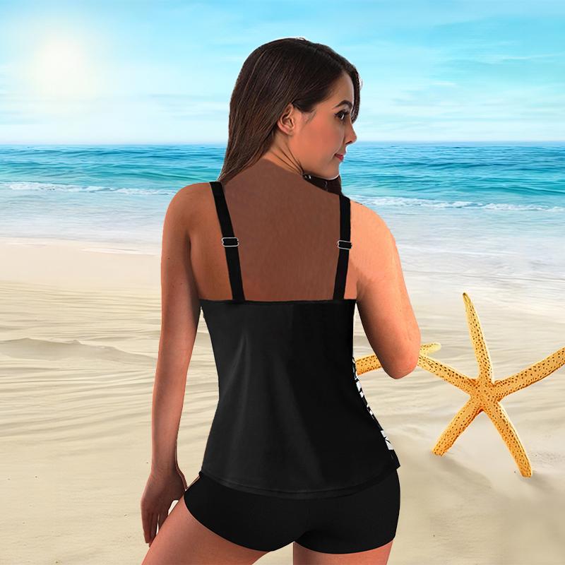 Costum de baie pentru femei cu bretele de umăr cu bikini cu imprimeu cu frunze colorate