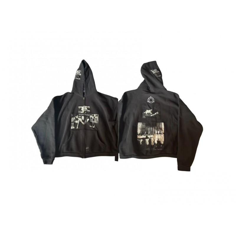 Unisex Vintage Washed Cotton Hoodie With Graphic Print Loose Fit Streetwear