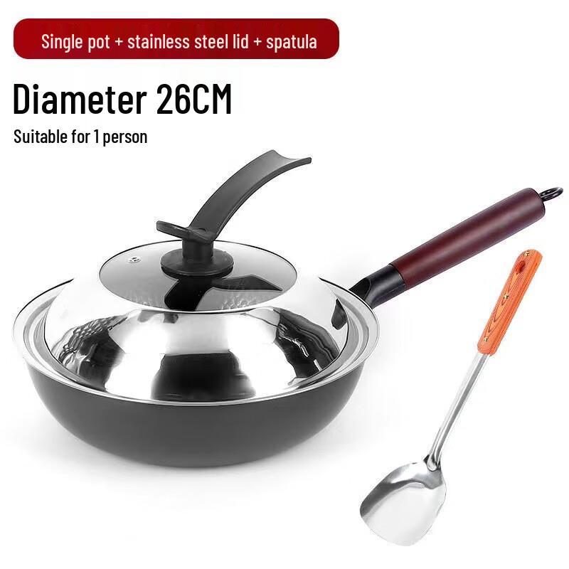 Traditional Iron Wok with Stainless Steel Lid