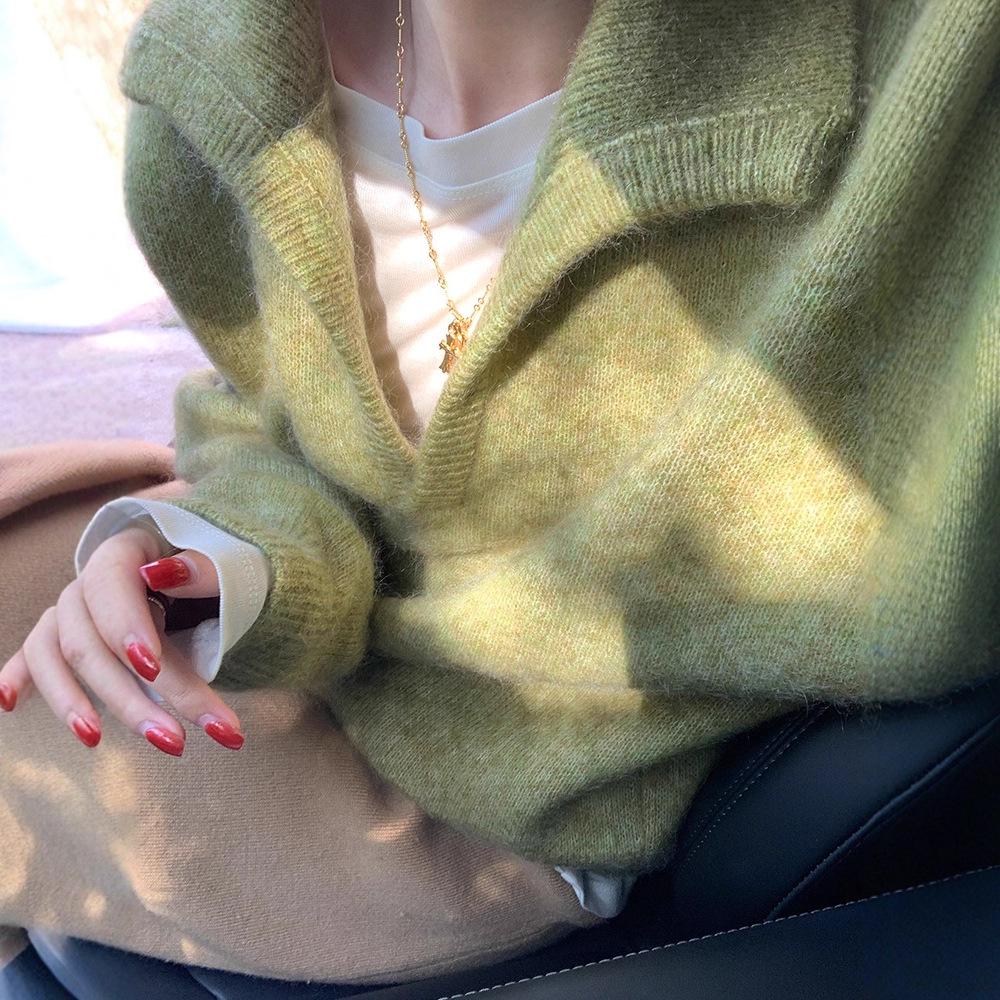 Vintage Style Lapel Knit Sweater - Women's Autumn Winter Fashion Long Sleeve Top