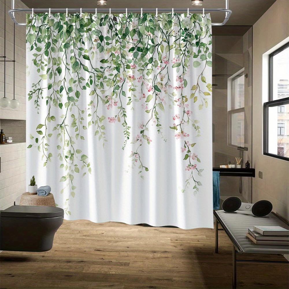 

Watercolor Leaves & Pink Flowers Shower Curtain – Artistic Rustic Bath Decor, 70.8x70.8in, Fade-Resistant, Machine Washable 90x180cm35x71in
