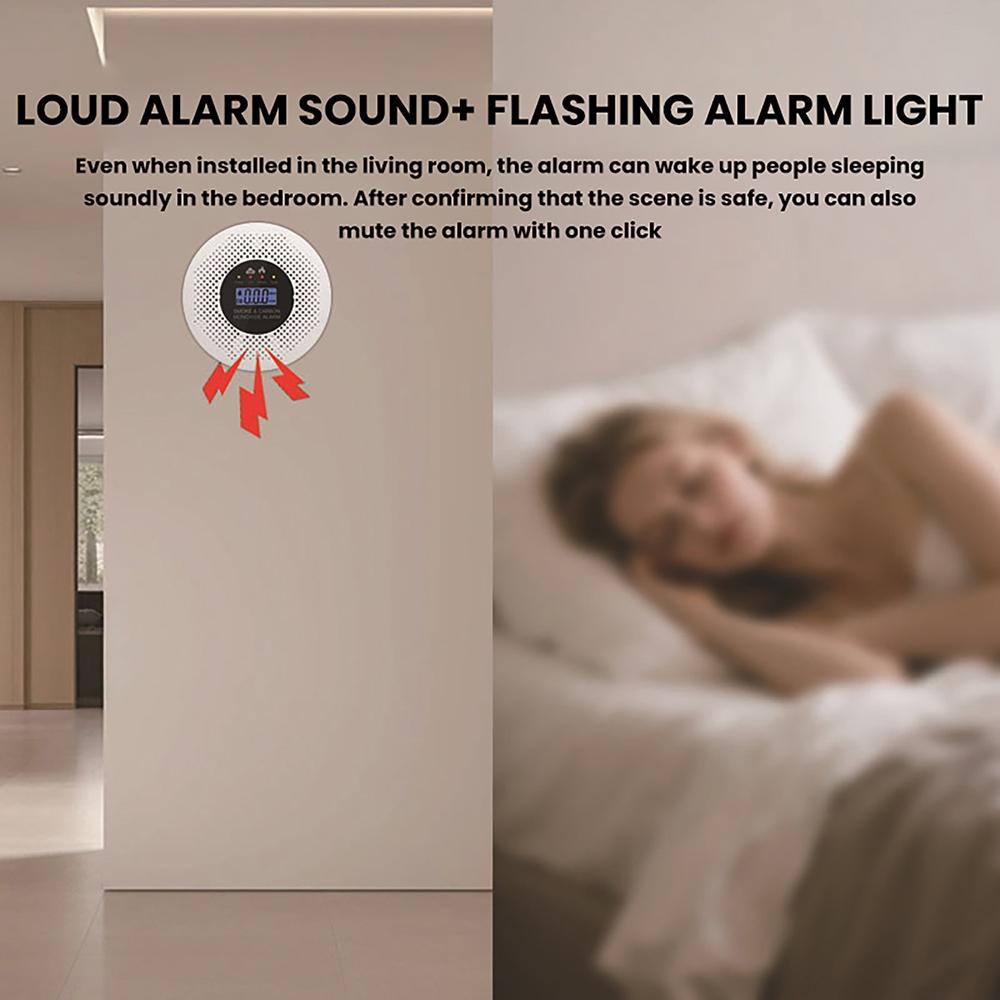 2 In 1 Smoke CO Monitor Quick Response with Real-Time LCD Display Carbon Monoxide Smoke Alert for Home Bedroom Hotel Safety