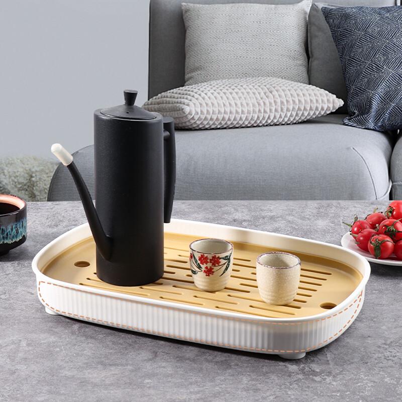 Baijie Large Rectangular Double-Layer Plastic Tea Tray