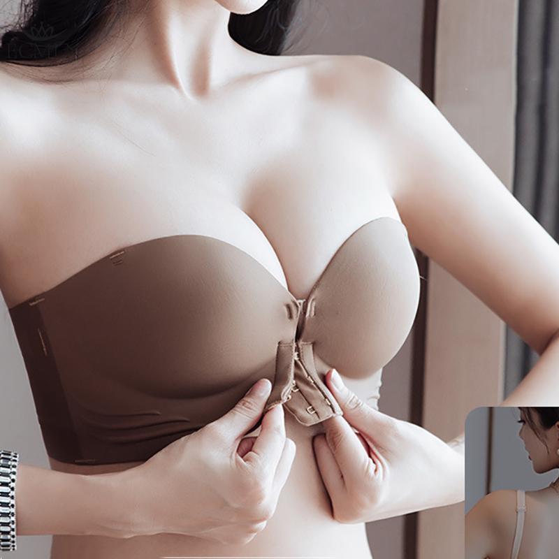 ECMLN Frontspenne Stroppeløs Dame Sexy Push Up BH Tykk Svamp Sklisikker Liten Bryst Samlet Komfortabel Pustende Undertøy BH