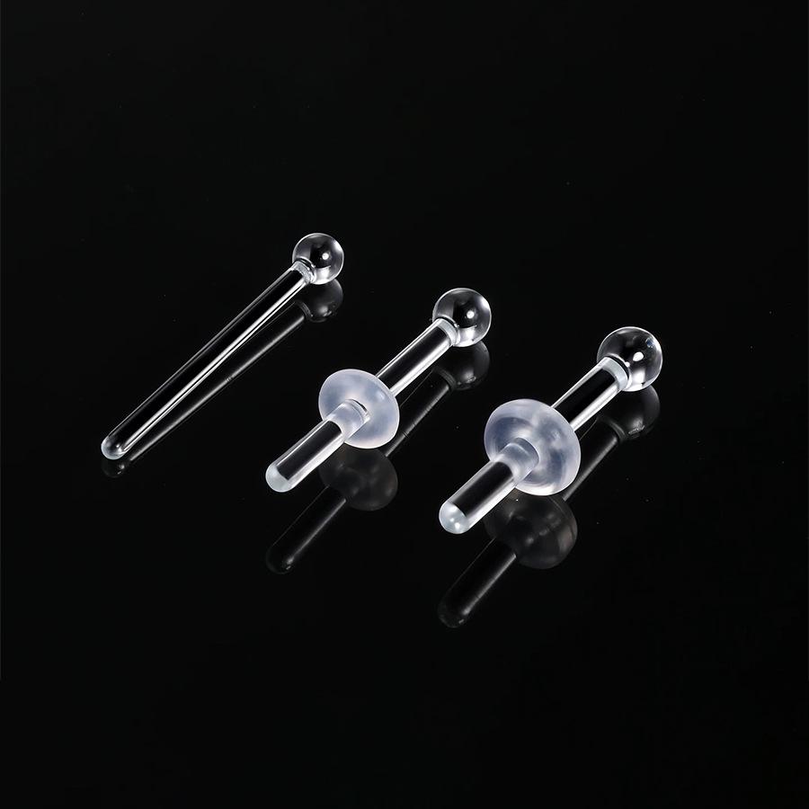 Transparent Glass Nose Stud & C-Shaped Ring Set – L-Shaped & 5-Word Curved Bar Invisible Piercing Jewelry