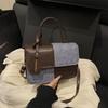 Bolsa de Mão Fashion com Textura Patchwork, Estilo para o Trabalho, Bolsa de Ombro Cruzada, Bolsa Quadrada Pequena