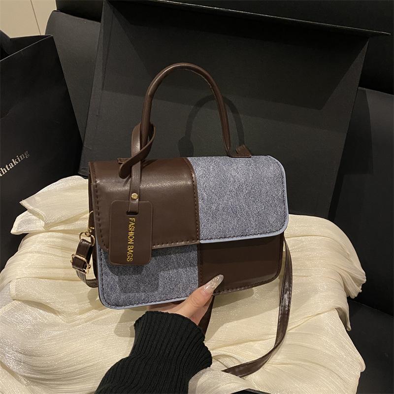 Bolsa de Mão Fashion com Textura Patchwork, Estilo para o Trabalho, Bolsa de Ombro Cruzada, Bolsa Quadrada Pequena