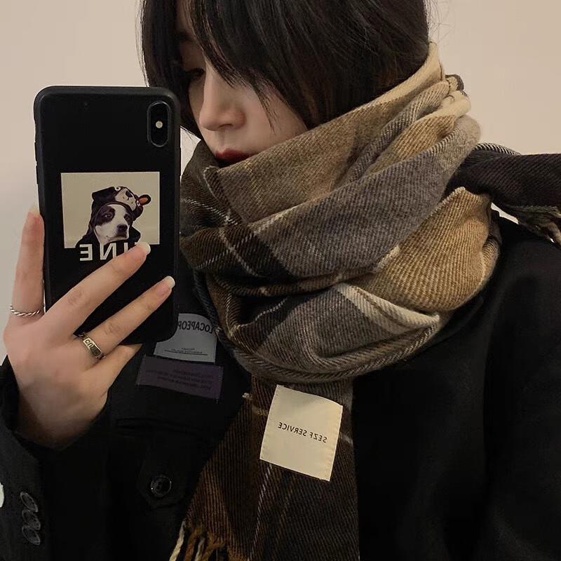 Korean Style Winter Plaid Warm Scarf
