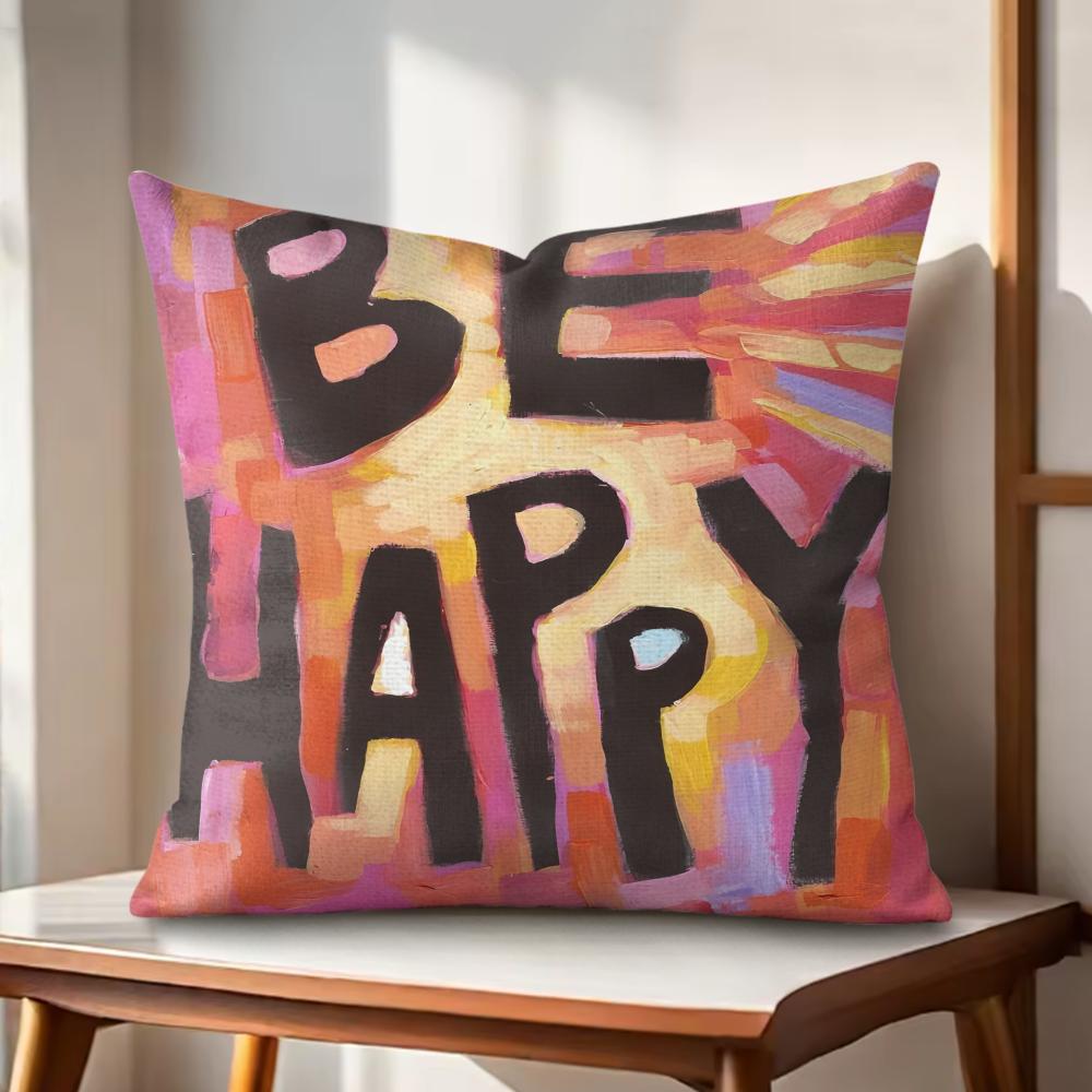 Creative Watercolor Words Cushion Cover Natural Linen Organic Fabric DoubleSided Printing Couch Pillow Covers Home Decor
