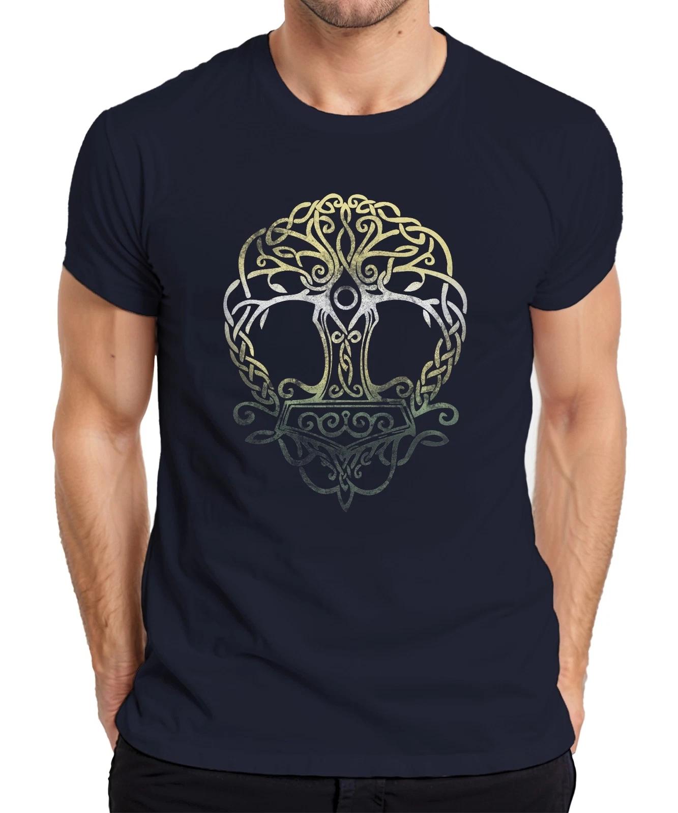 Thorhammer Wikinger Yggdrasil Lebensbaum keltischer Knoten Runen Herren T-Shirt M