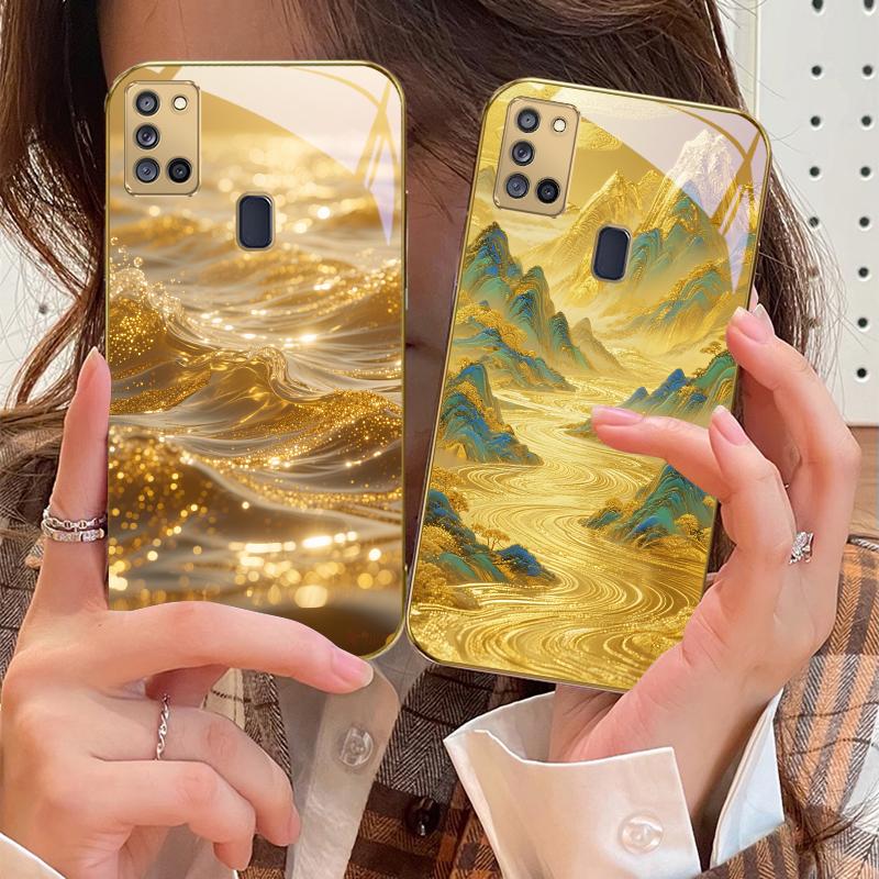 Goldene Landschaft Für Samsung A 31 32 A33 A34 35 14 A15 13 16 25 26 50 52 53 54 55 56 70 71 72 73 Goldene Glas-Handyhülle