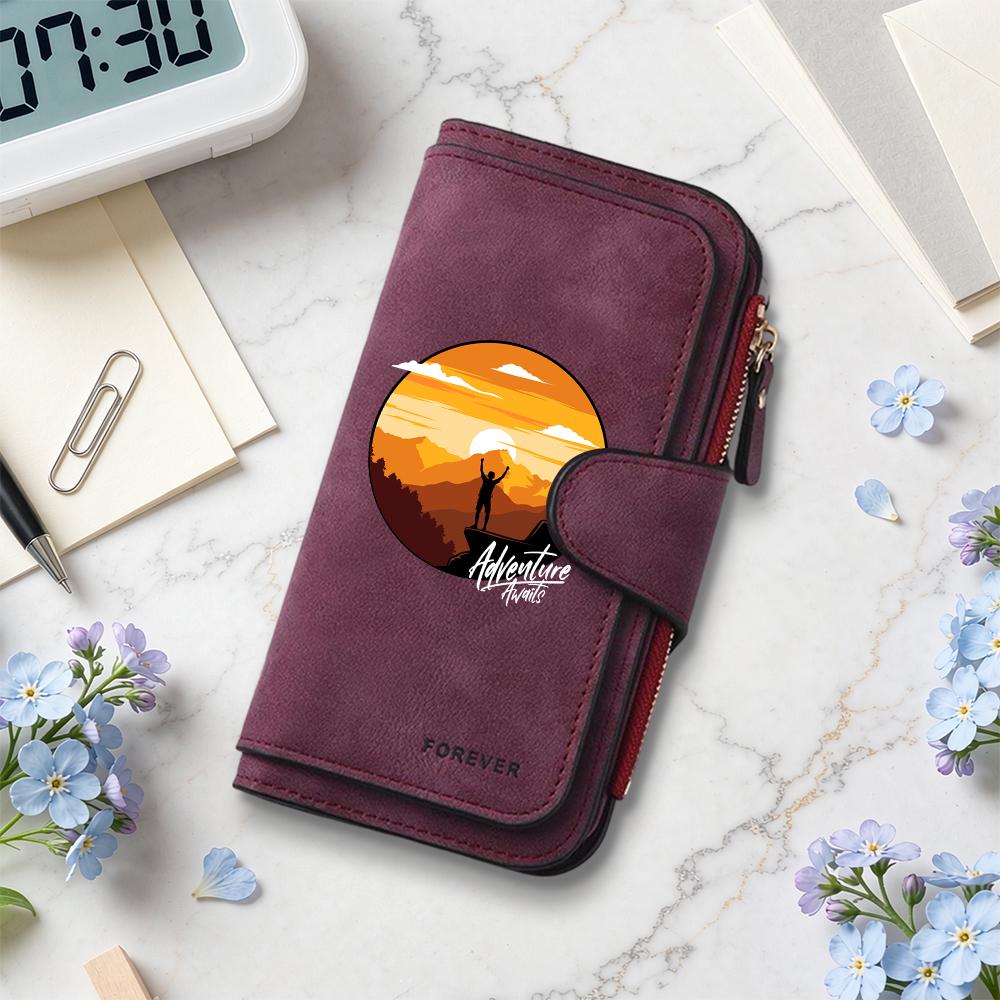 Adventure Awaits Pattern Portable Durable Fashion Long Wallet for Daily Use