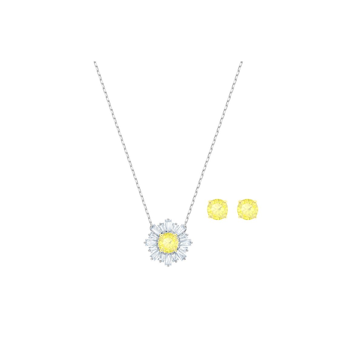 Swarovski Sunshine Sun Pattern Necklace And Earring Set Women Jewelry Plated-White-Gold 5480464 Box+Shopping Bag (Random Color)