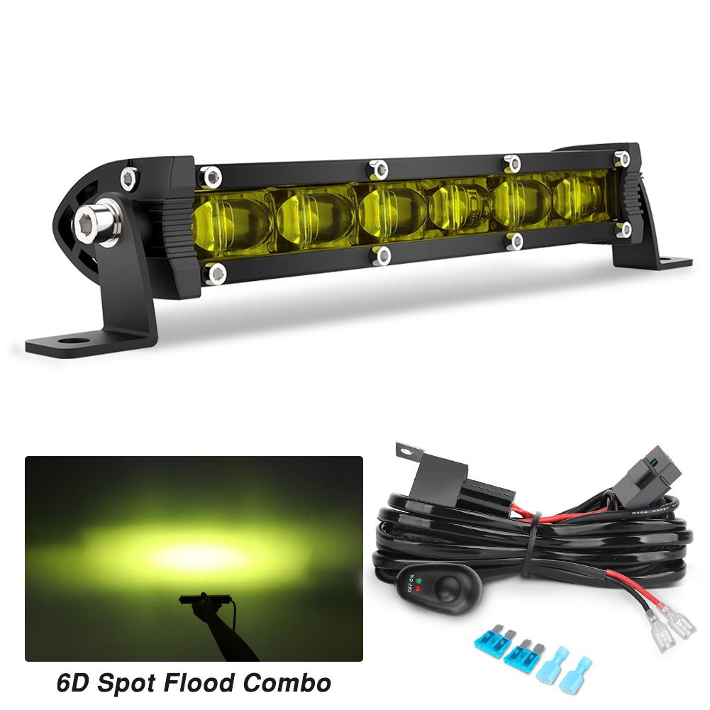 8inch LED Light Bar Floodlight Yellow Beam Ultra Strip LED Bar Work Light  Driving Fog Lamp for 4x4 Offroad Motorcycle SUV Truck