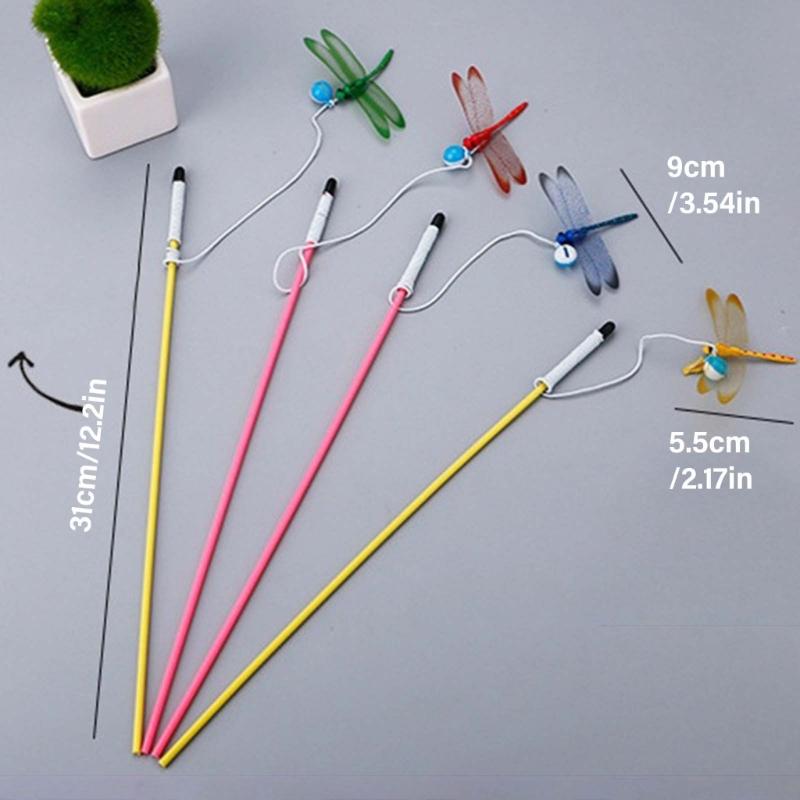 Interactive Cats Teaser Wand Toy With Bells Realistic Dragonflies Design For Kitten Playtimes And Exercise Stick Gift