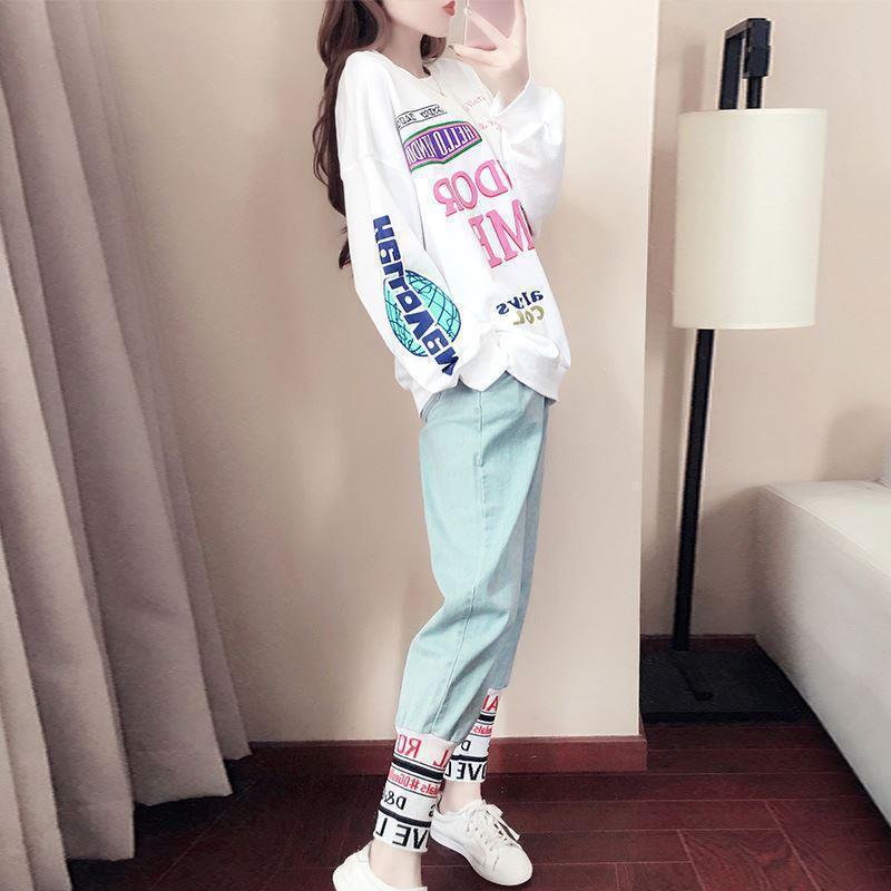 Two-piece Suit for Women's Sports and Leisure Autumn Student Hip-hop Sweatshirt Fashion Large Size Korean Style Loose Suit