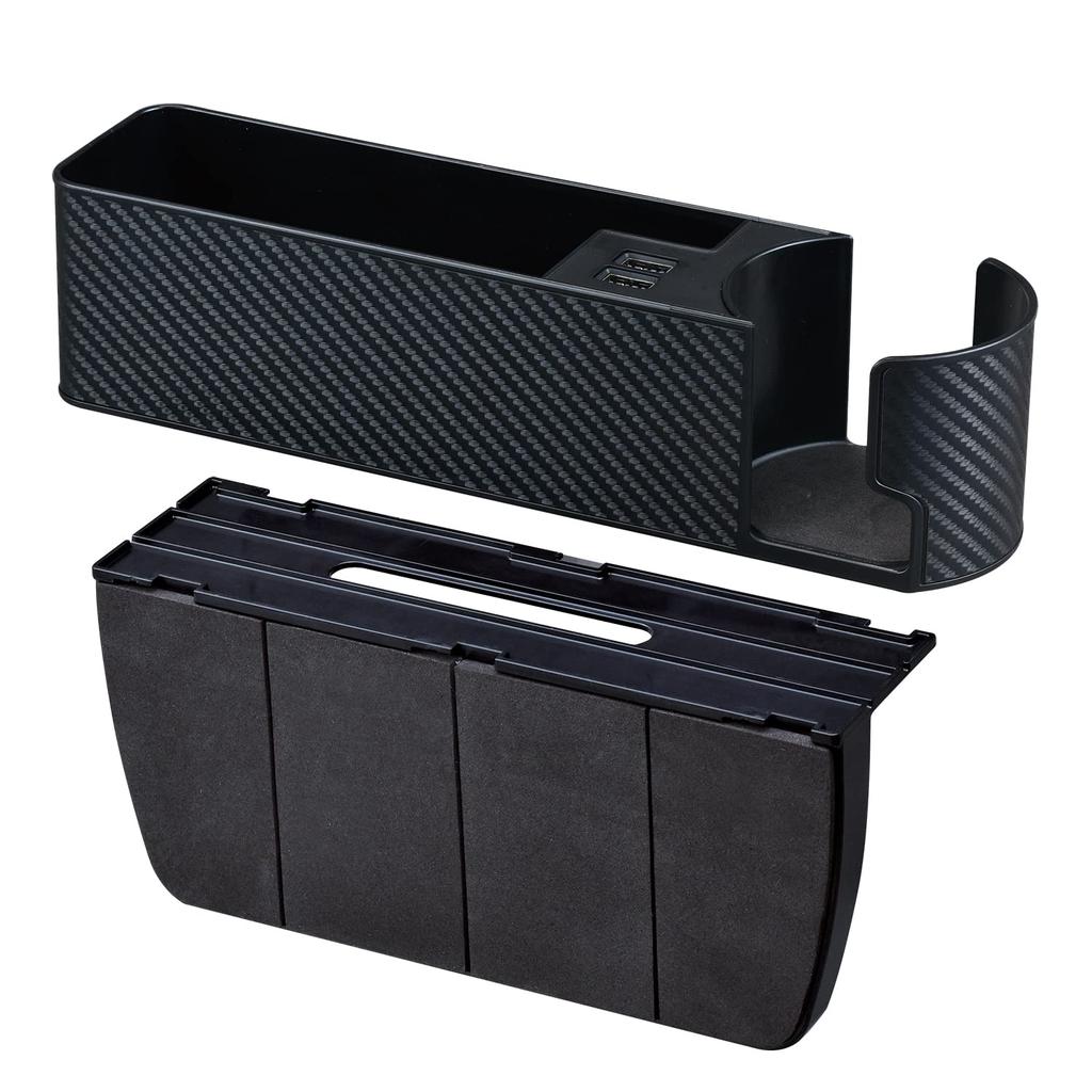 SEIWA WA82 Kieszeń boczna na siedzenie z włókna węglowego z podwójnym portem USB na napoje, automatyczny organizer na siedzenie samochodowe, uchwyt, schowek, wyjście 4,8A, identyfikacja,