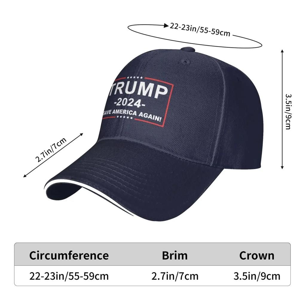 Trump 2024 Save America Again Baseball Caps Womens Man's Fashionable Adjustable Dad Hat Sandwich Flat Brim Hat Navy Blue