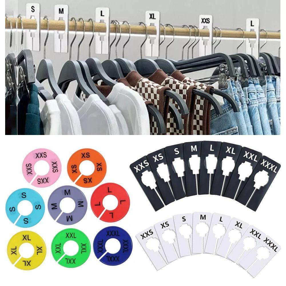 8Pcs Plastic Clothes Size Dividers Round Rectangular XS-XXL Size Marking Ring Multifunctional DIY Craft Clothing Rack Size