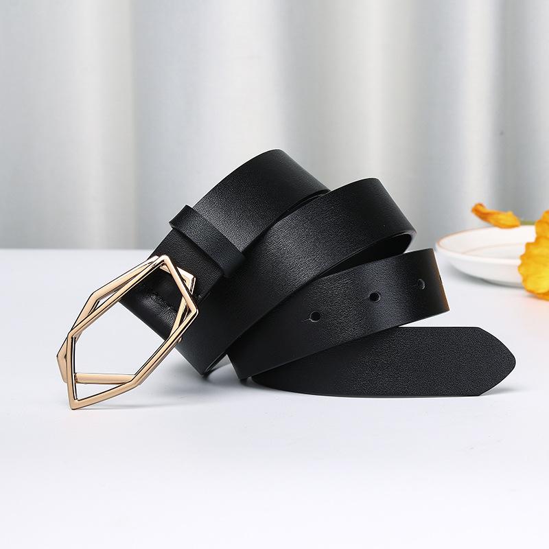 Personalized Trend Rhombus Plate Buckle First Layer Leather Belt Women'S Fashion Simple And Versatile Casual Smooth Buckle Belt Women'S