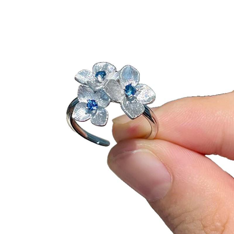 925 Sterling Silver Blue Zircon Flower Ring: Women's Luxury Chinese Style Index Finger Accessory