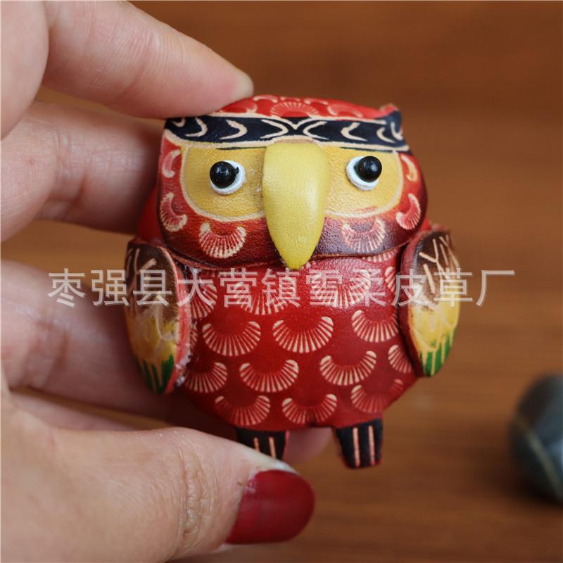 First Layer Cowhide Keychain Owl Pendant Bag Pendant Colored Owl Mini Keychain Hanging Jewelry красный