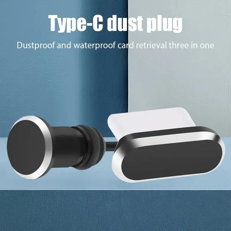 1pc Colorful Metal Anti-Dust Plug for Type-C Charging Port & 1pc 3.5mm Earphone Jack Dust Plug