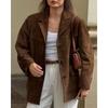 Chaqueta de Ante Vintage Oversize para Mujer con Solapa de Muesca Triple Botón Otoño Invierno