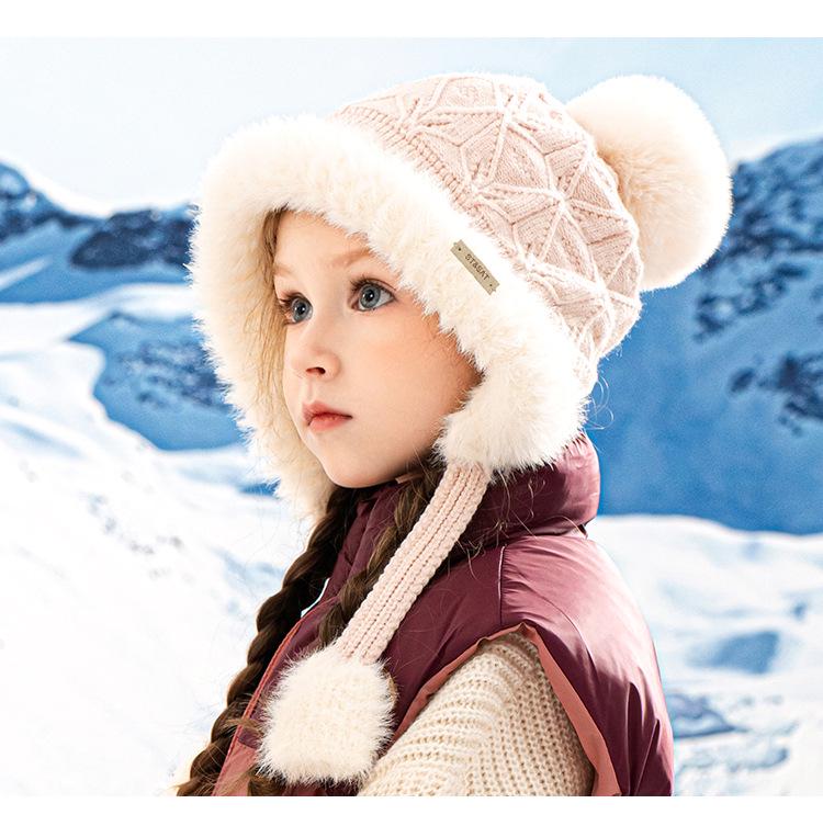 Kids' Knit Pom-Pom Hat: Warm, Windproof, Thickened for Autumn and Winter