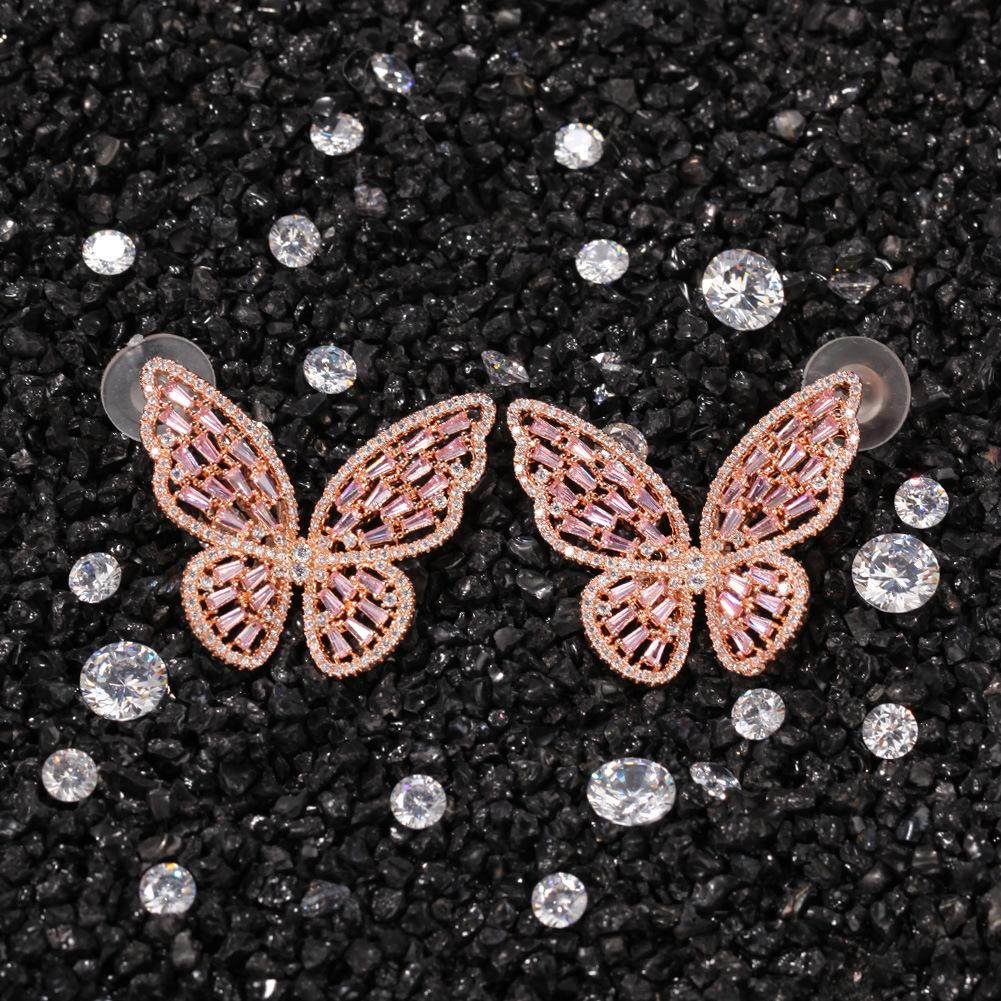Exaggerated Butterfly Studs Everyday Joker Inlaid Zircon European and American Punk Fashion Earrings Special-Interest Design Multi-Color Earrings