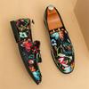 Fashion New Flower Tassels Patent Leather Casual Driving Shoes for Men Slip on Loafter Formal Wedding Dress Homecoming Zapatos