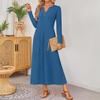 Loose Elegant Women Long Sleeved Comfortable Solid Color Dress