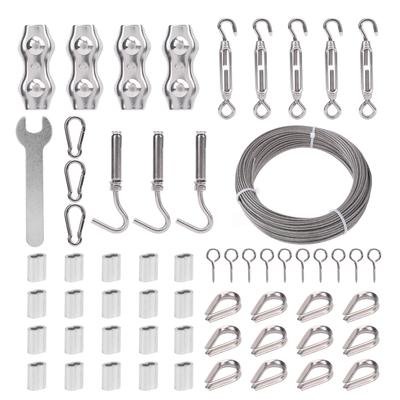 Wire Rope Turnbuckle Tensioner Kit 100ft Cable Length 2mm Stainless Steel Wire Rope Turnbuckles Kit