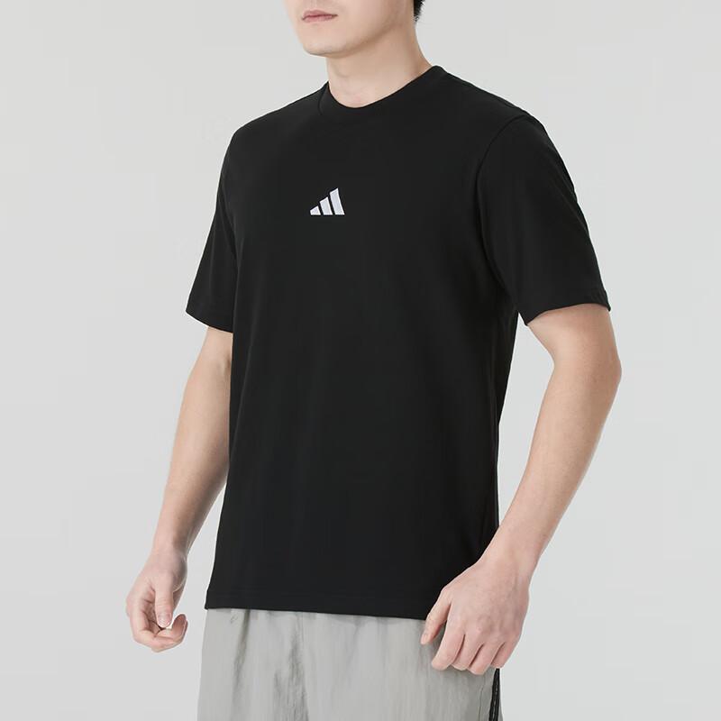 Adidas Sports Lifestyle Series Brand Logo Simple Round Neck Breathable Short Sleeve T-Shirt Men Tops Black JY8562