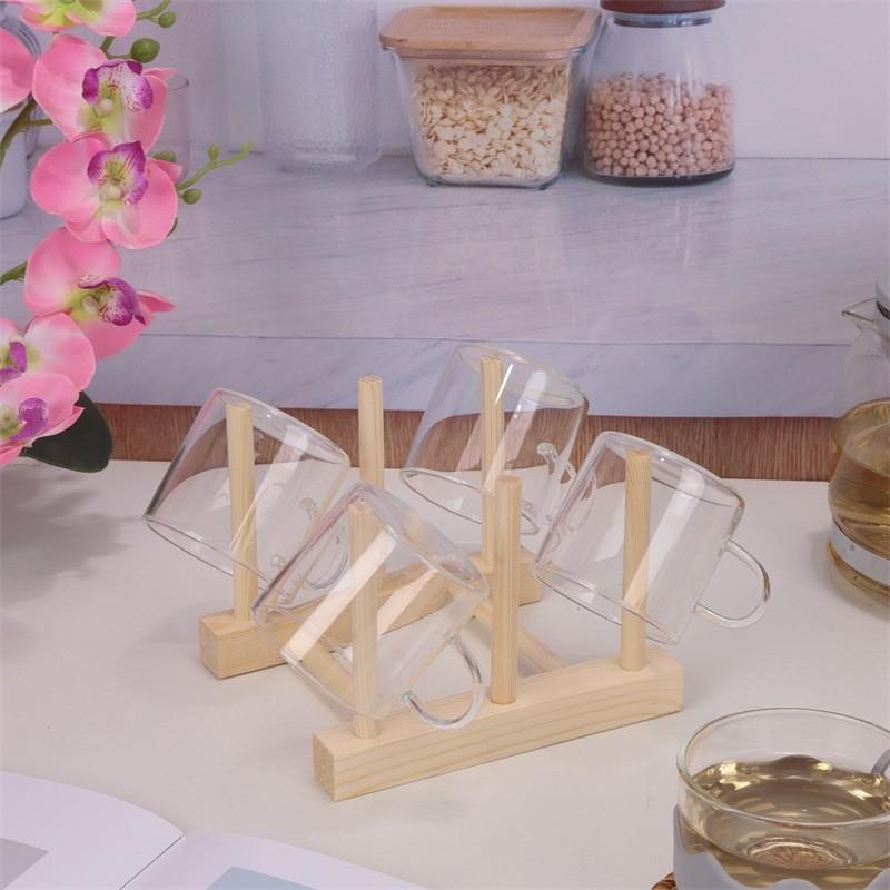 Wooden Dish Rack With Drip Tray For Kitchen Storage And Organization