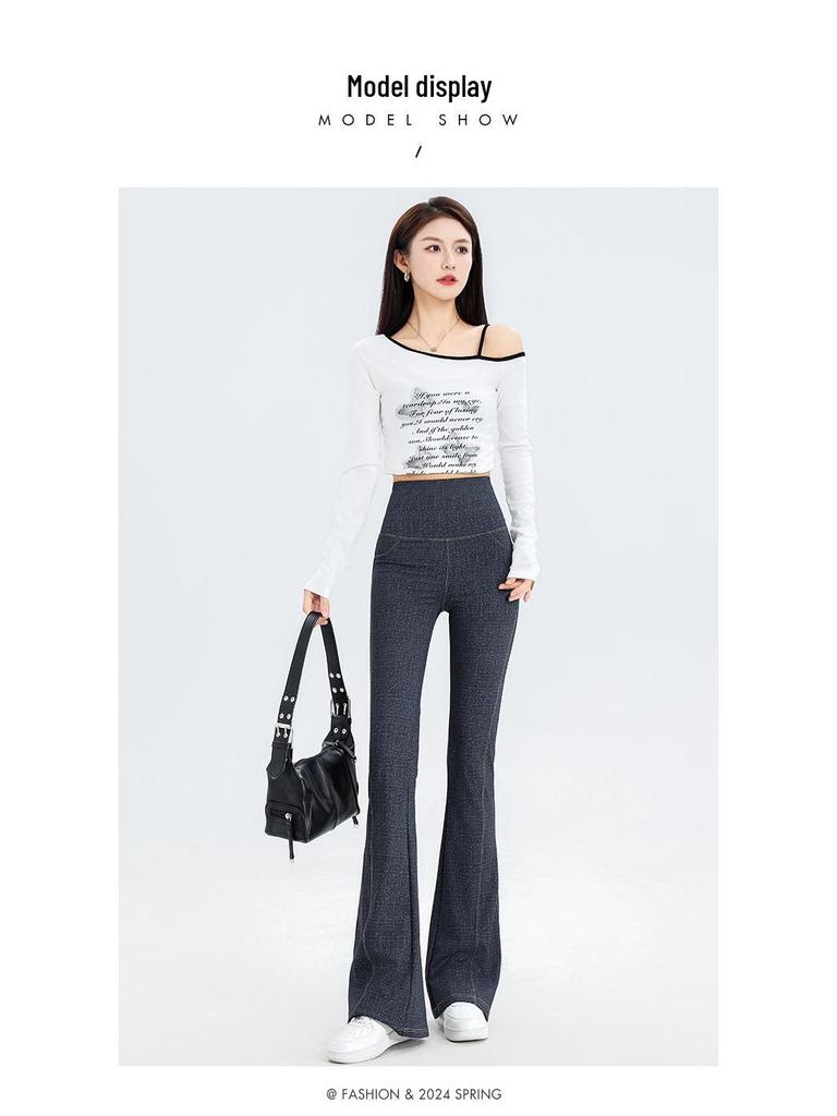 2024 Women's Shark Pattern Denim-Style Flare Yoga Leggings