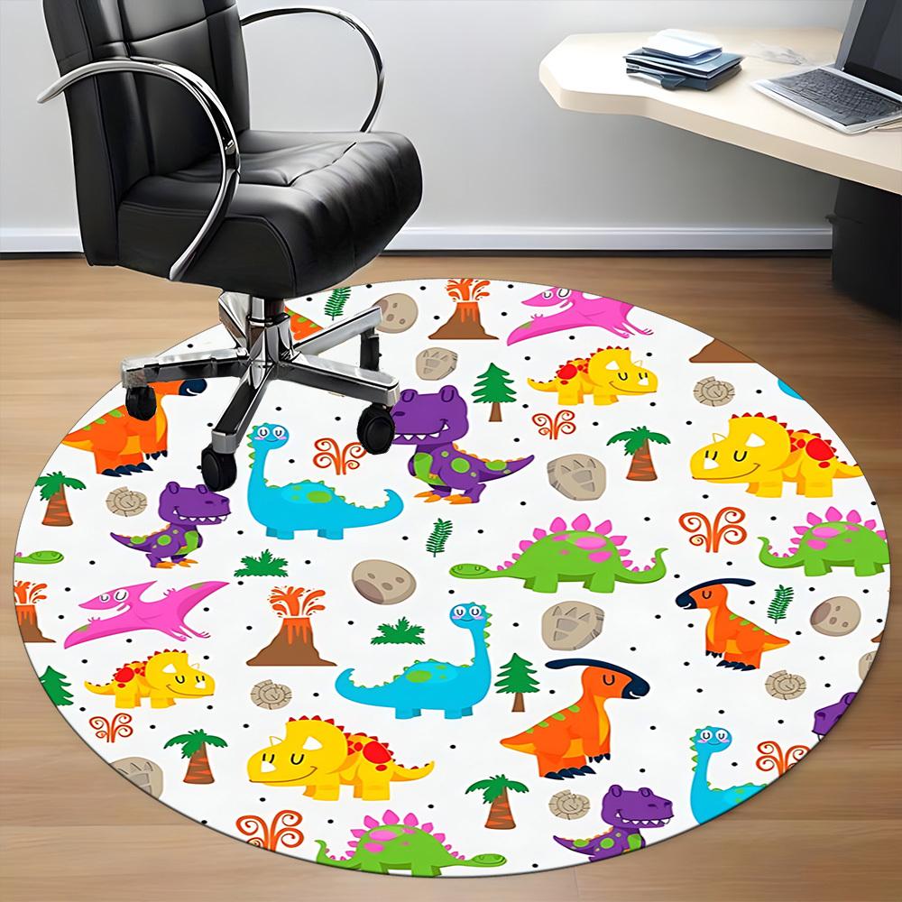 1pc Dinosaur Pattern Chair Carpet for Office, Round Polyester Mat, Indoor Decor for Office, Easycare Fabric, Washable Non-slip Area Carpet