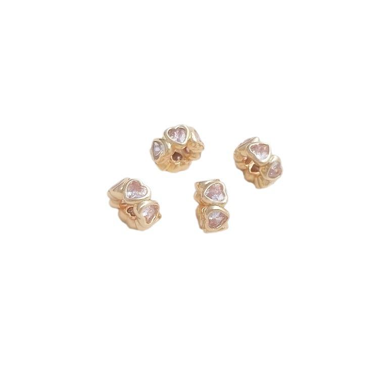 14K Gold-Filled Peach Zircon Heart Spacer Beads for Jewelry Making